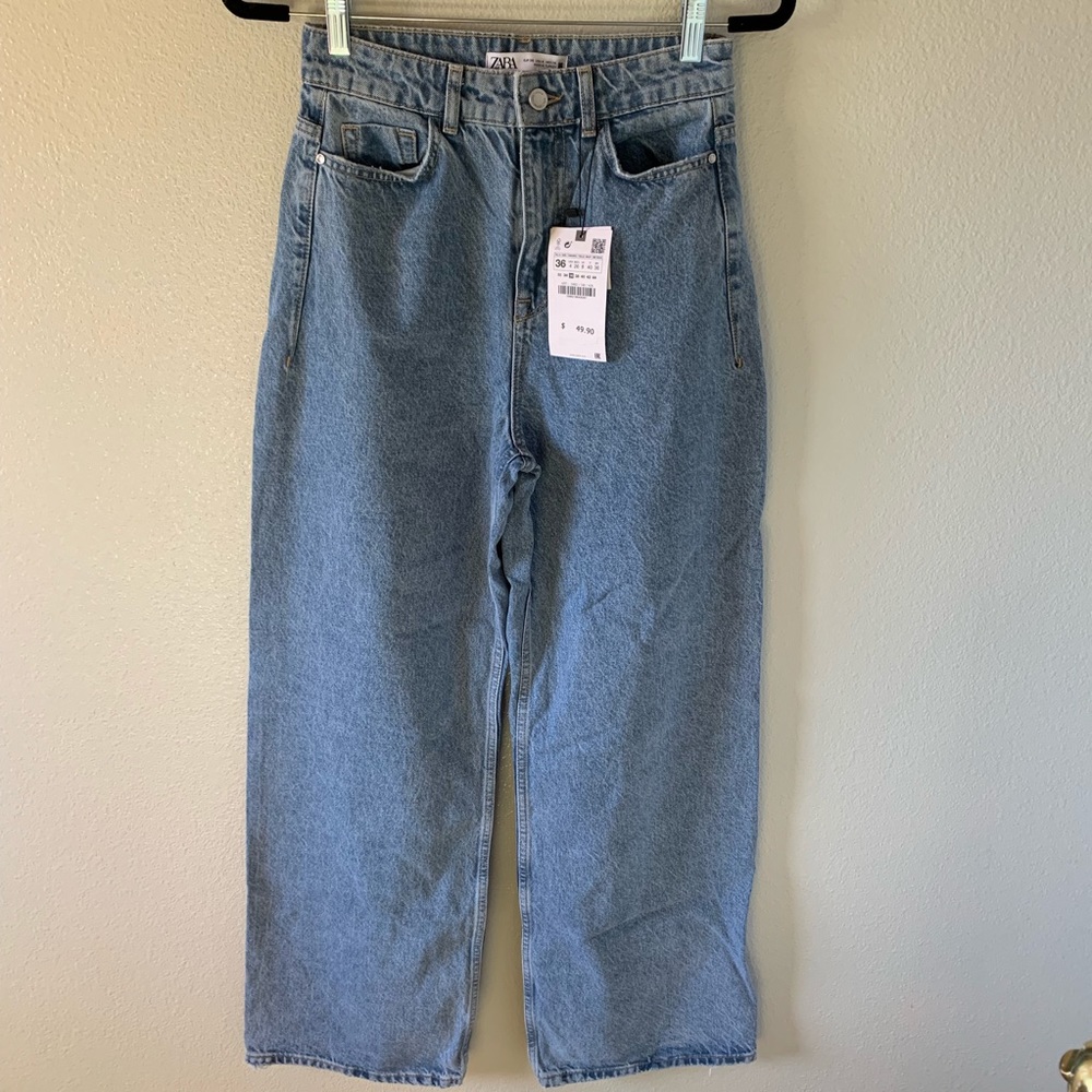 Zara Baggy Wide Leg High Rise Blue Jeans Size 4